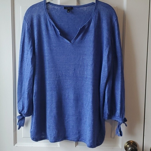 TALBOTS 100% LINEN BRIGHT BLUE SWEATER SIZE LARGE - Picture 1 of 9